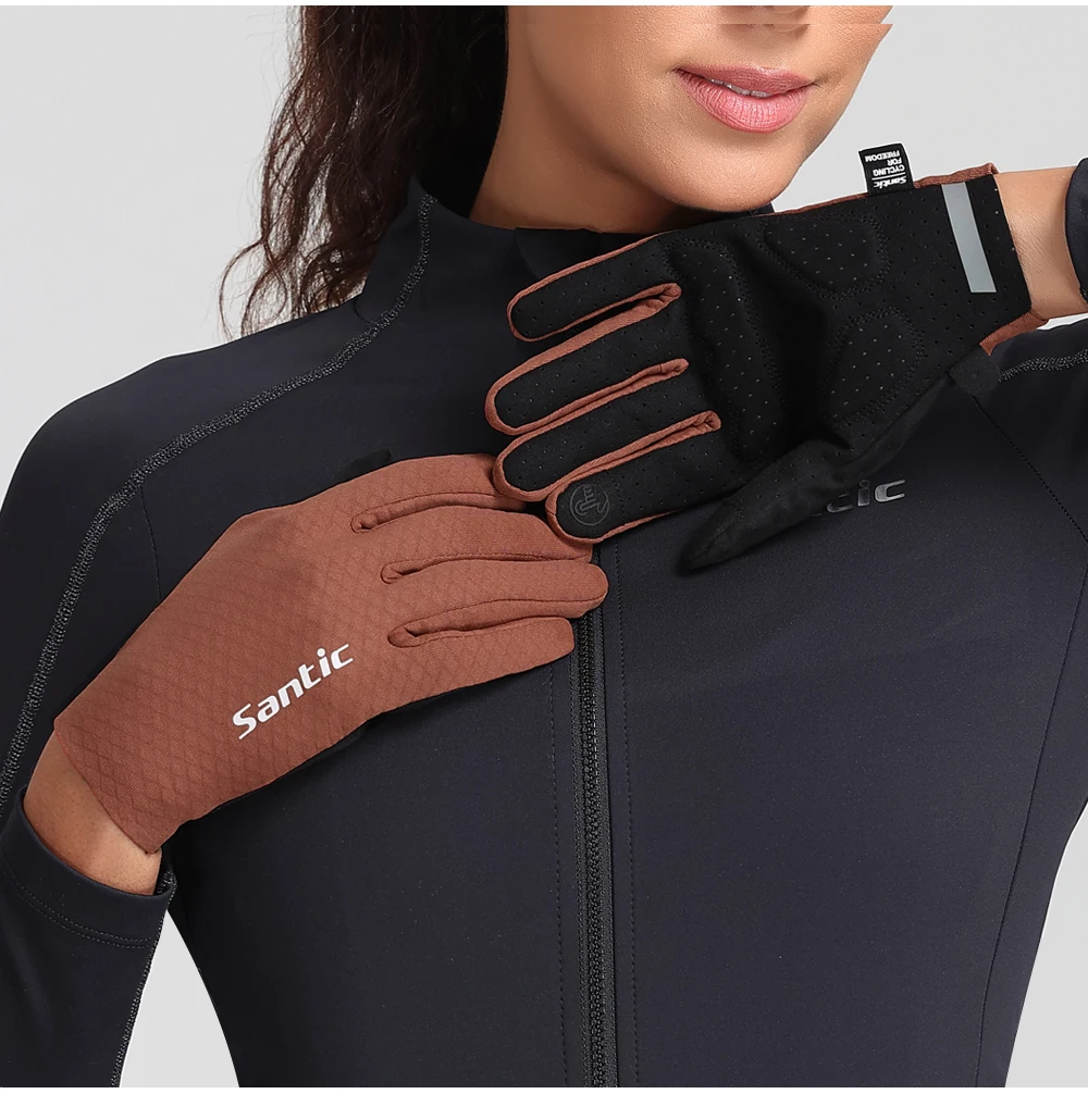 Santic Herren leichte Fahrradhandschuhe MTB Bike Warm Plus Fleece winddicht Touchscreen Rennrad Vollfinger-Winterhandschuhe – Detail 12