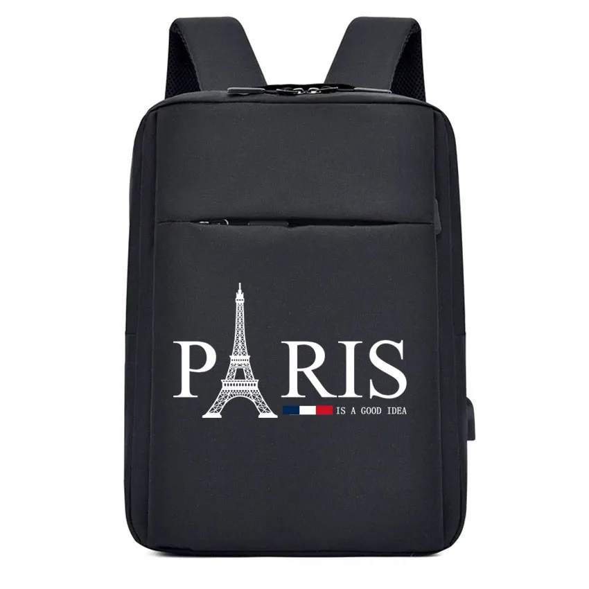 

Новая универсальная деловая сумка, перезаряжаемая через USB школьная сумка, водонепроницаемая сумка для ноутбука, деловой рюкзак с буквенным принтом PARIS, унисекс