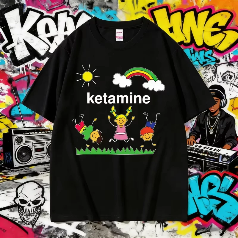 2026 Sommer Ketamine Dancing Kids Dank Lustiges Meme T-Shirt für Männer und Frauen Mode Lässiger Humor 100% Reine Baumwolle Bedrucktes T-Shirt Y2k