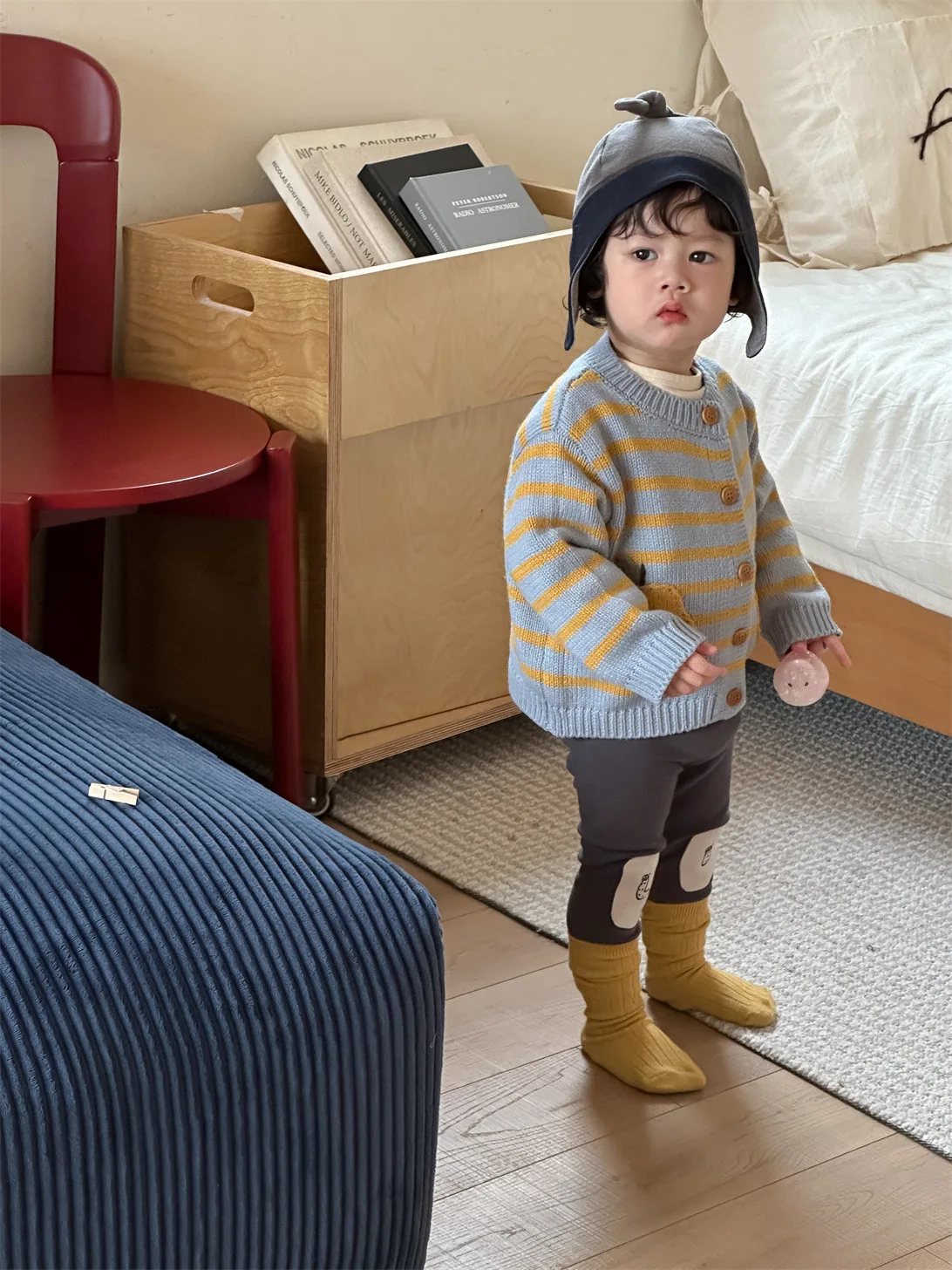 Boys Girls Casual Versatile Knitted Jacket Infant Toddler Pocket Striped Cardigan 2025 Autumn New Baby Long Sleeve Sweater Coat
