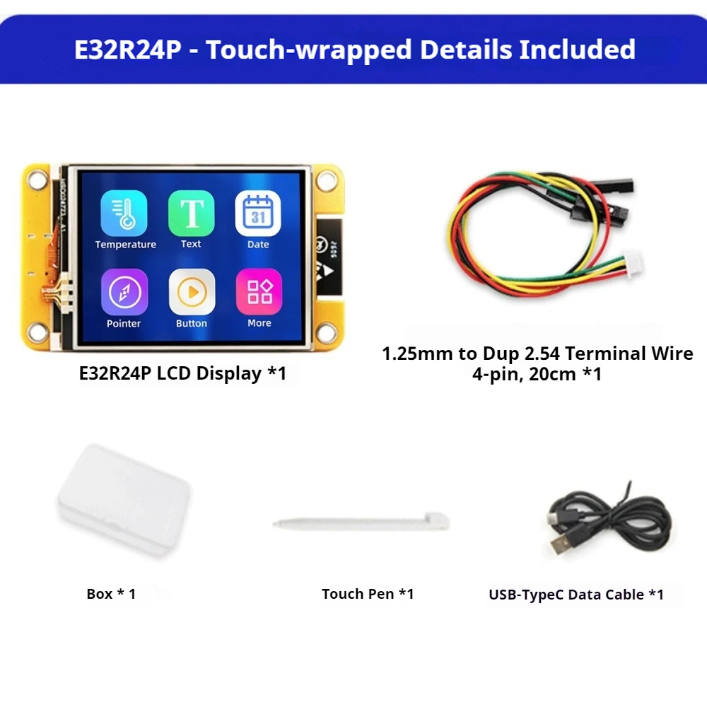 ESP32-32E Development Board 2.4 Inch IPS Resistive Touch Screen 240*320 ST7789 WIFI BT Type-C Audio Speaker RGB LED Screen Board