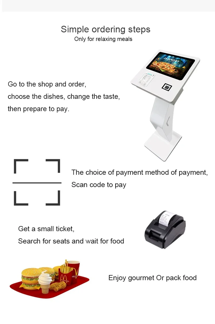 Restaurant Shopping Mall  Android Win 10 PC AIO Printer Credit Card Touch Screen Automatic Payment Machine