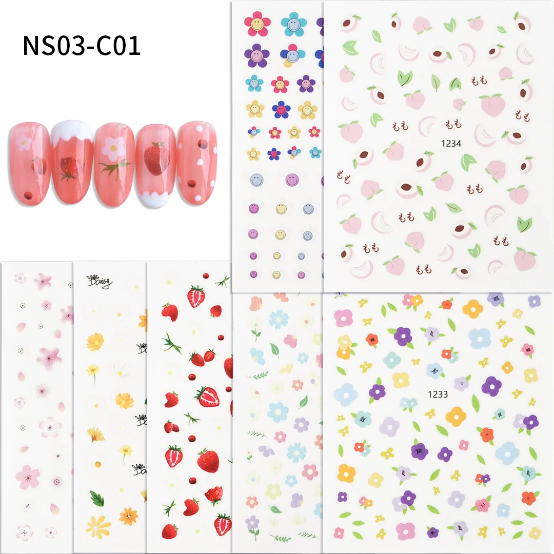 

3D Nail Stickers Fruits Peach Strawberry Nail Decal Stickers Decoration for Nail Tips Adhesive Decals Accesorios 2303-04