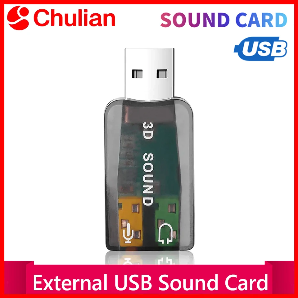 

Внешняя USB-звуковая карта, адаптер для микрофона и 3D-аудиогарнитуры для настольных ПК, поддержка трехмерного звука, Plug and Play