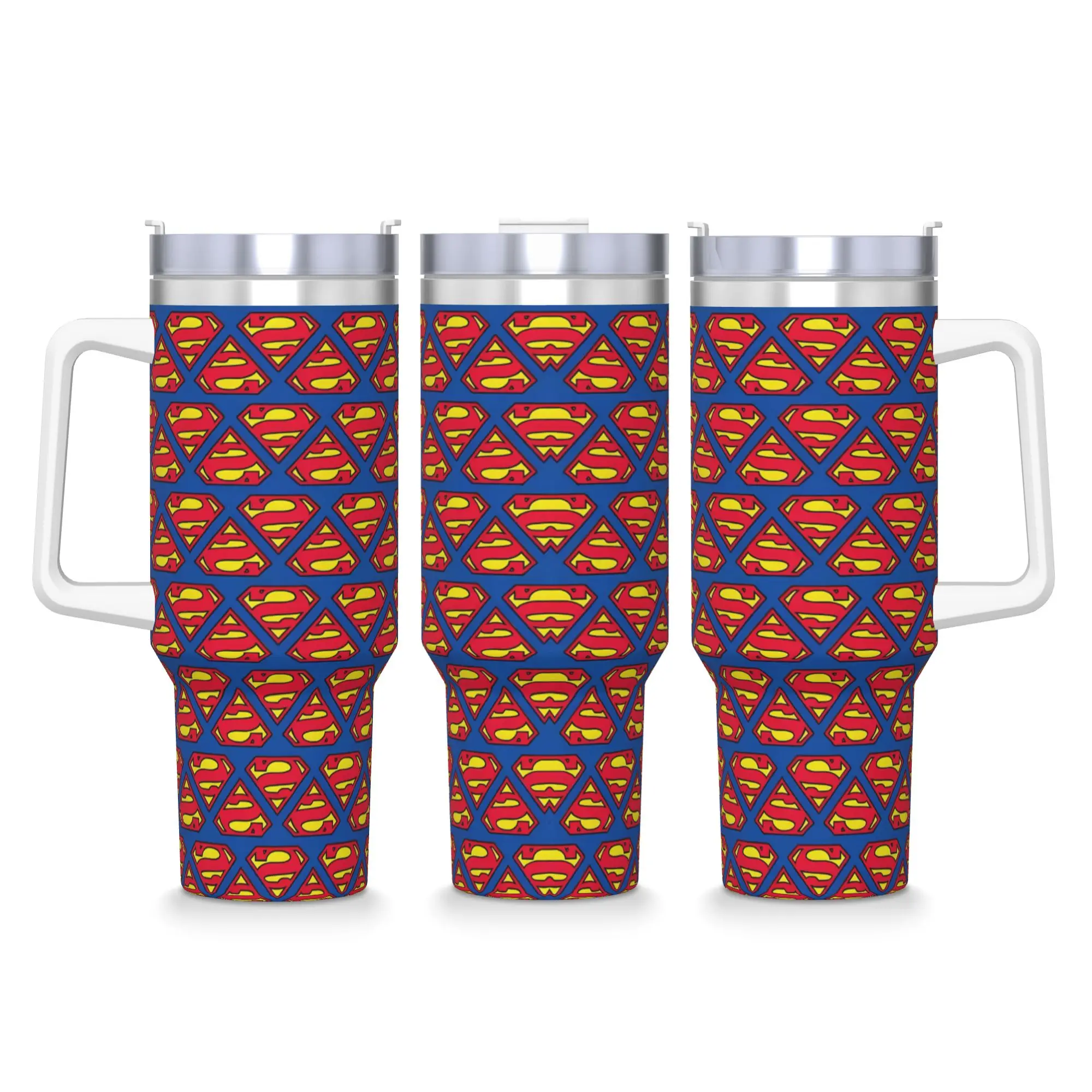 Stainless Steel Tumbler S-Supermanes Shield Grid Manga Coffee Mug 3D Cartoon Leakproof Cold Drink Car Mugs Driving Water Bottle