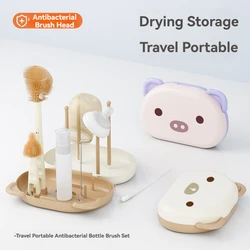 Travel Portable Bottle Brush Set, Foldable Bottle Brush, Sponge Baby Bottle and Nipple Brush, Rotating Nylon Brush
