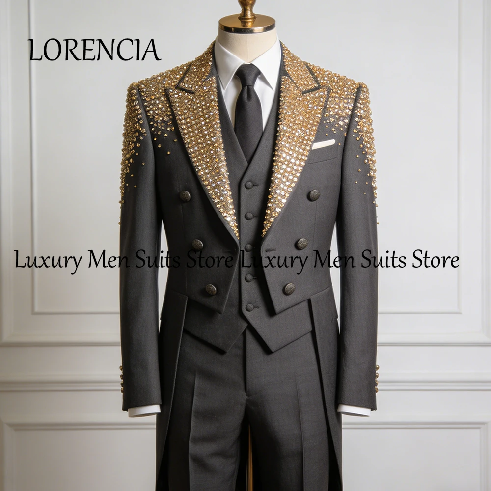 

Elegant Crystal Suits for Men 3 Pieces Short Jacket Wedding Party Groom Tuxedo Set Customized Blazer Pants Vest trajes de novio