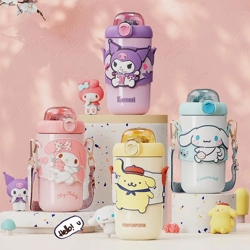 

New Sanrio Thermal Cup Mymelody Cinnamoroll Kuromi Cartoon Kawaii Straw Cup 316 Stainless Steel Water Cups for Boys and Girls