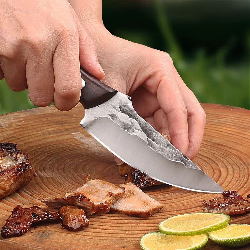 Outdoor Knife Barbecue Camping Hunting Survival Knife Wood Handle Straight Boning Knife Cleaver Meat Kitchen Knives Chef Cooking