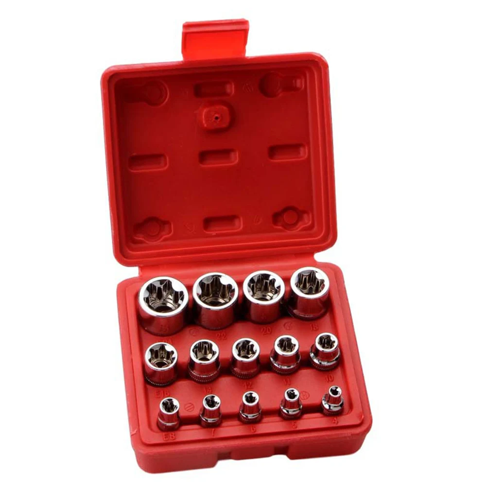 14PC E Torx Star Female Bit Socket Set with Plastic Case CRV 1/2