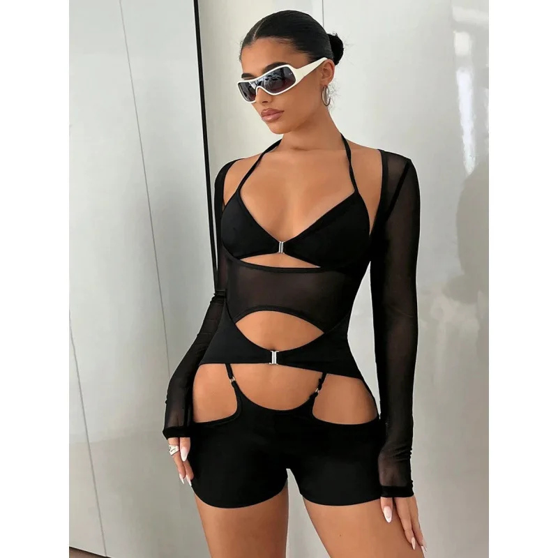 

Slim Fit Hollow out Jumpsuit Low Waist Short Sleeve Women's Suit Fashionable And Stylish Bodycon Design