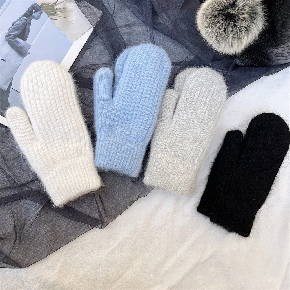 니트 여성 장갑 따뜻한 방풍 학생용 자전거 액세서리 부드러운 미끄럼 방지 손바닥 일상 학교 통학 겨울 야외 착용