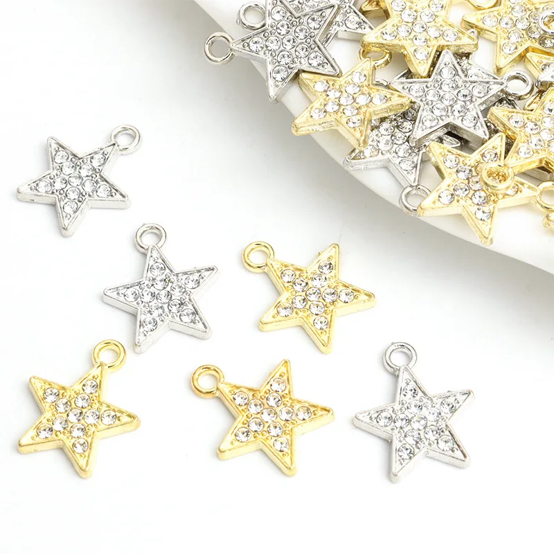100PC/lot Rhinestones Star Pendant Charm Bling Hanging Charms DIY Alloy Jewelrys Fit for Bracelet Necklace Keychain Making