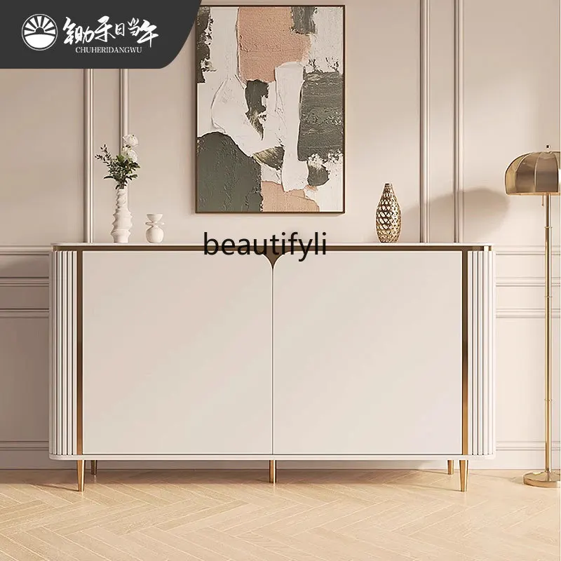 

Italian light luxury door cabinet solid wood dining side cabinet storage decorative cabinet rock slab