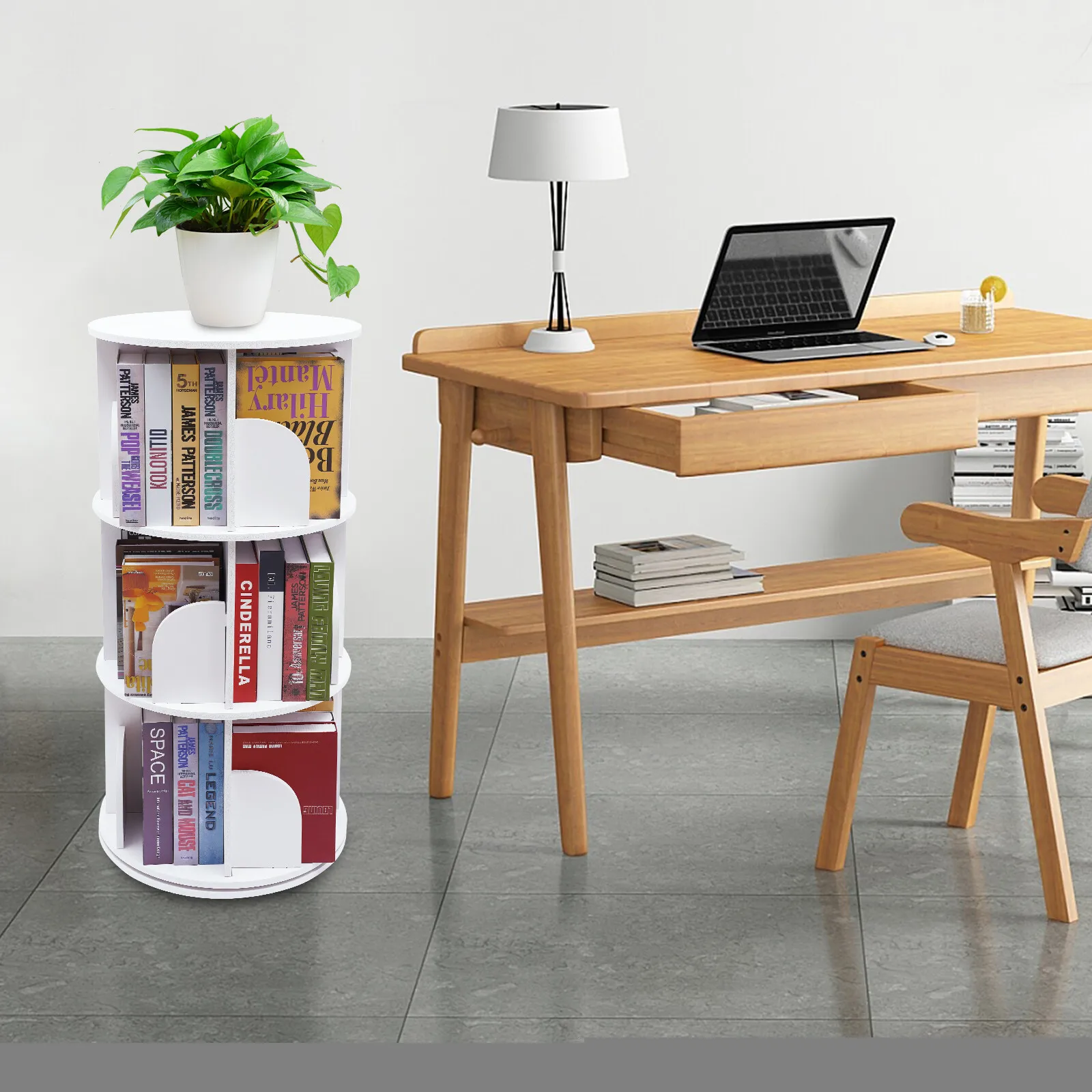 

3-Tier Rotating Bookshelf With 12 Compartments, 33lbs/Tier 360° Quiet Spin, 0.47in Sturdy PVC For Bedrooms/Offices