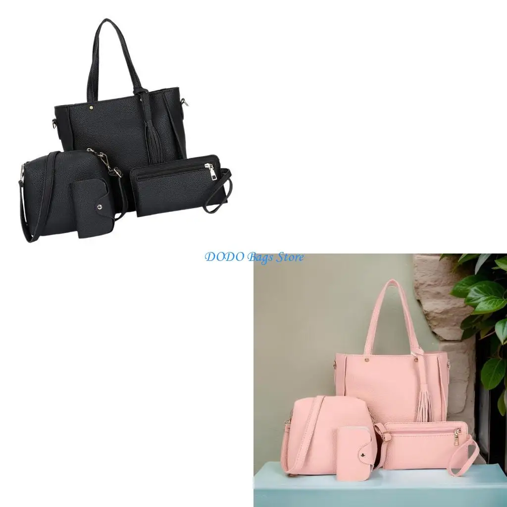 

Multipurpose 4Pcs Women's Bag Set in PU Leather Crossbody Purse Casual Handbag Shoulder Bag Card Holder
