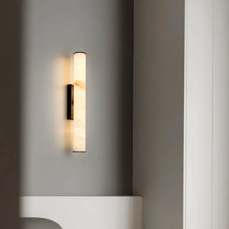Spanish Natural Marble All Copper Wall Lamp Nordic Simple Background Wall Light For Living Room Bedroom Bedside Corridor
