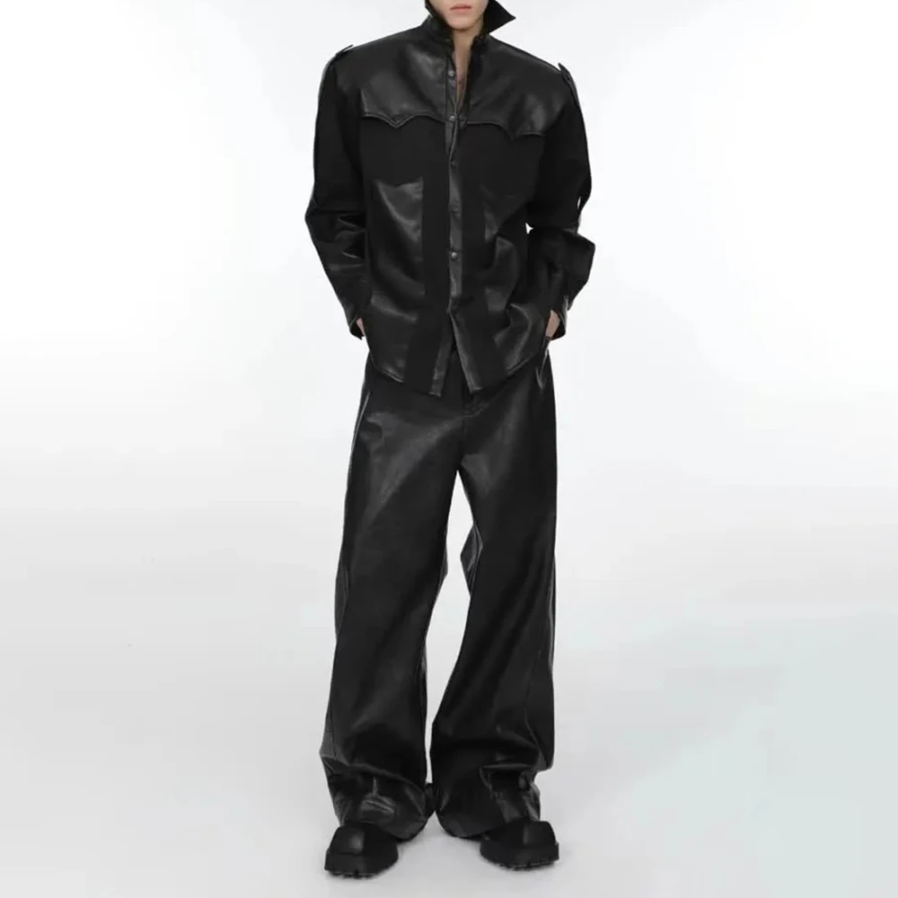 Mens Pu Leather Trousers Soft Plain Outdoor Pu Trousers Autumn Streetwear Fashion Youth All-Match Casual Trousers Men'S Clothing
