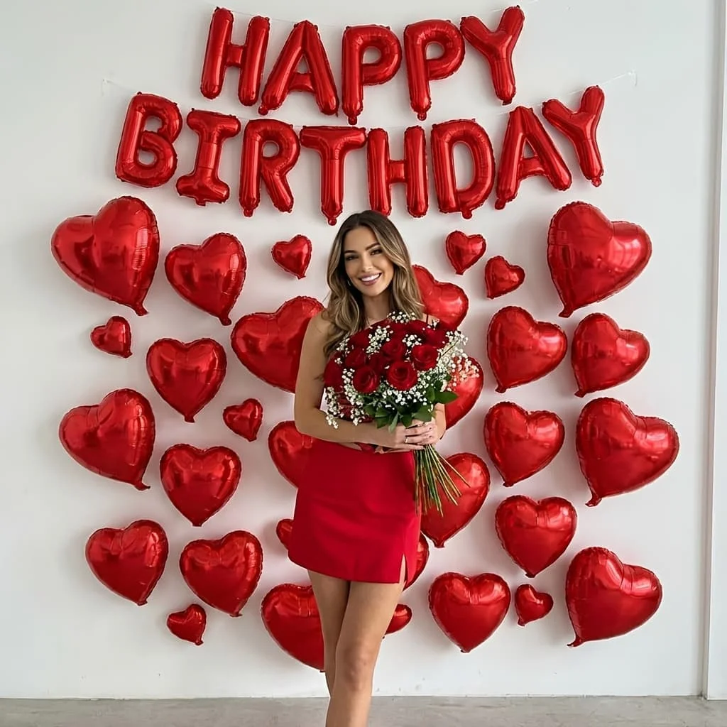 Geburtstags-Buchstabenballon-Set Rote Herzballons für Valentinstag Hochzeit Babyparty Geburtstag Jubiläum Romantische Dekoration – Detail 1