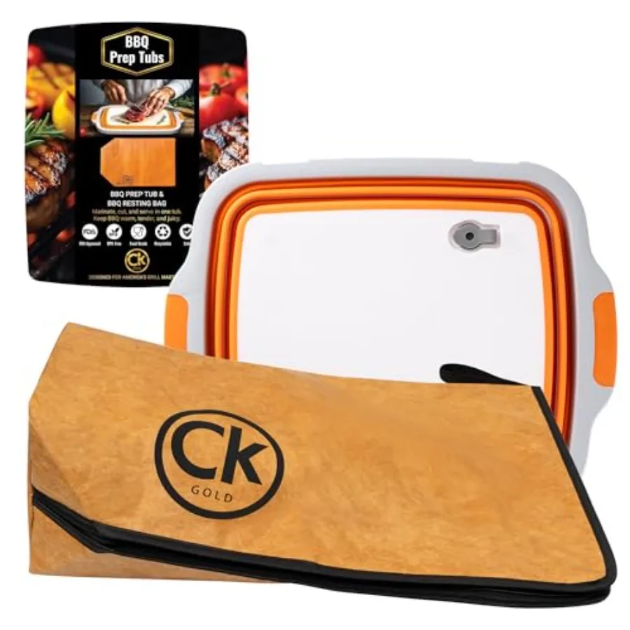 Nuevo Recipiente Plegable Extra Grande para Preparación de Barbacoa con Tapa con Cierre y Bolsa para Repostería de Carne - Tabla de Cortar sin BPA con Tapa Hermética