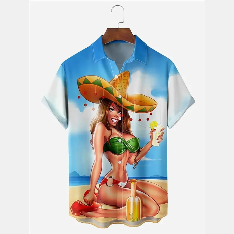 

European and American beach casual men's figure printed shirt official spring and summer collar short sleeved S-5XL shirt