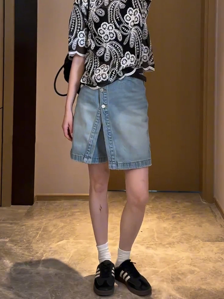 

Ретро джинсовые юбка-шорты больших размеров для женщин, повседневные модные короткие шорты с высокой талией, юбка А-силуэта, приталенные короткие юбки
