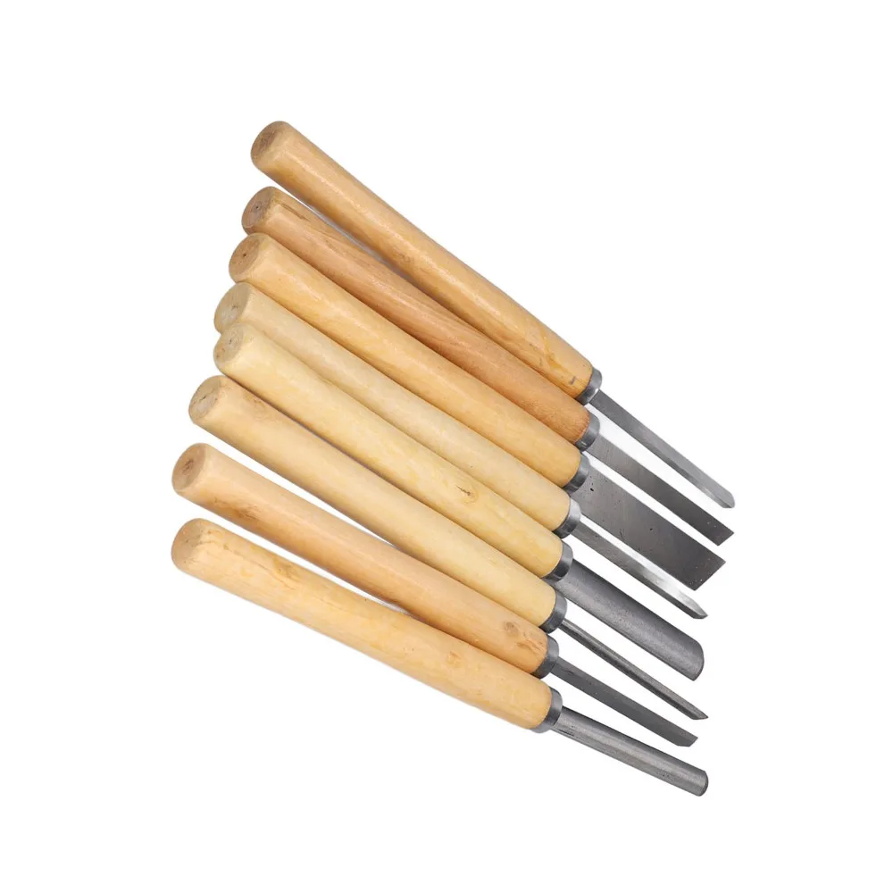 8PCS HSS Steel Wood Turning Chisels Groove Parting Sculpting Design Wood Carving Tools Skew Spear Point Round Nose Gouge