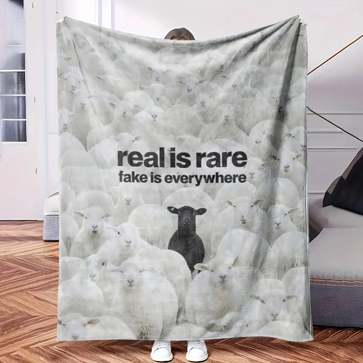Ultra Soft Sheep Flock Blanket Throw 150x230cm Cozy Fleece Bedspread Decorative Winter Living Room Decor