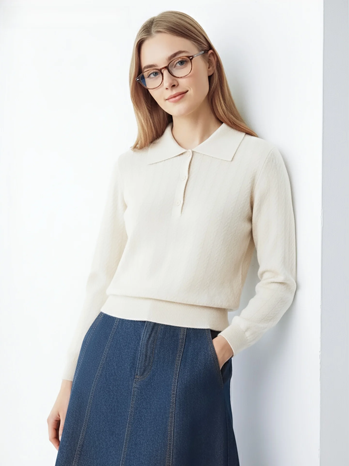 

Ultrine Wool Knitted Sweater Women's Button up Crew Ne Twist Flower Design mat Comfortable Sle Long Sve Top