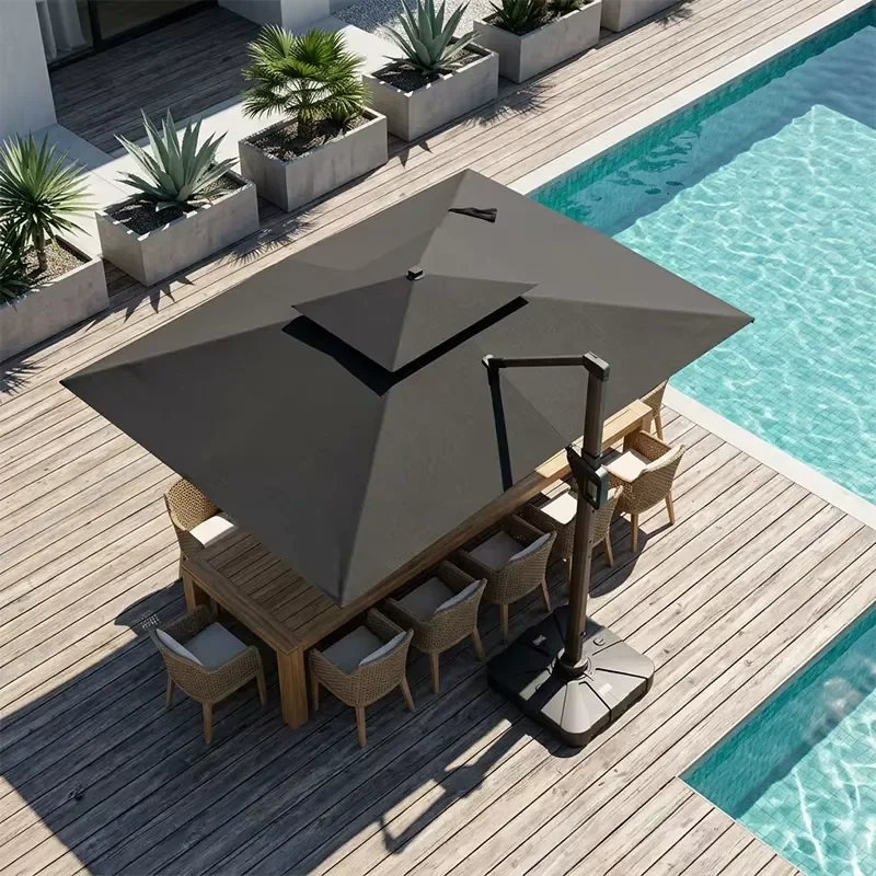 USA SHIPPING UV50+ Windproof Cantilever Parasol Sunshade 10*13FT Patio Outdoor Umbrella with Led Light