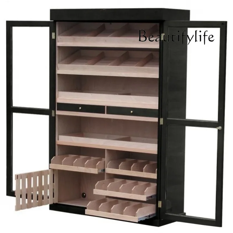 H45 Custom.Smoke Shop Cabinet With Humidifier Spanish Ceder Wood Cigar Showcase Double Door Cigar Humidor Cabinet