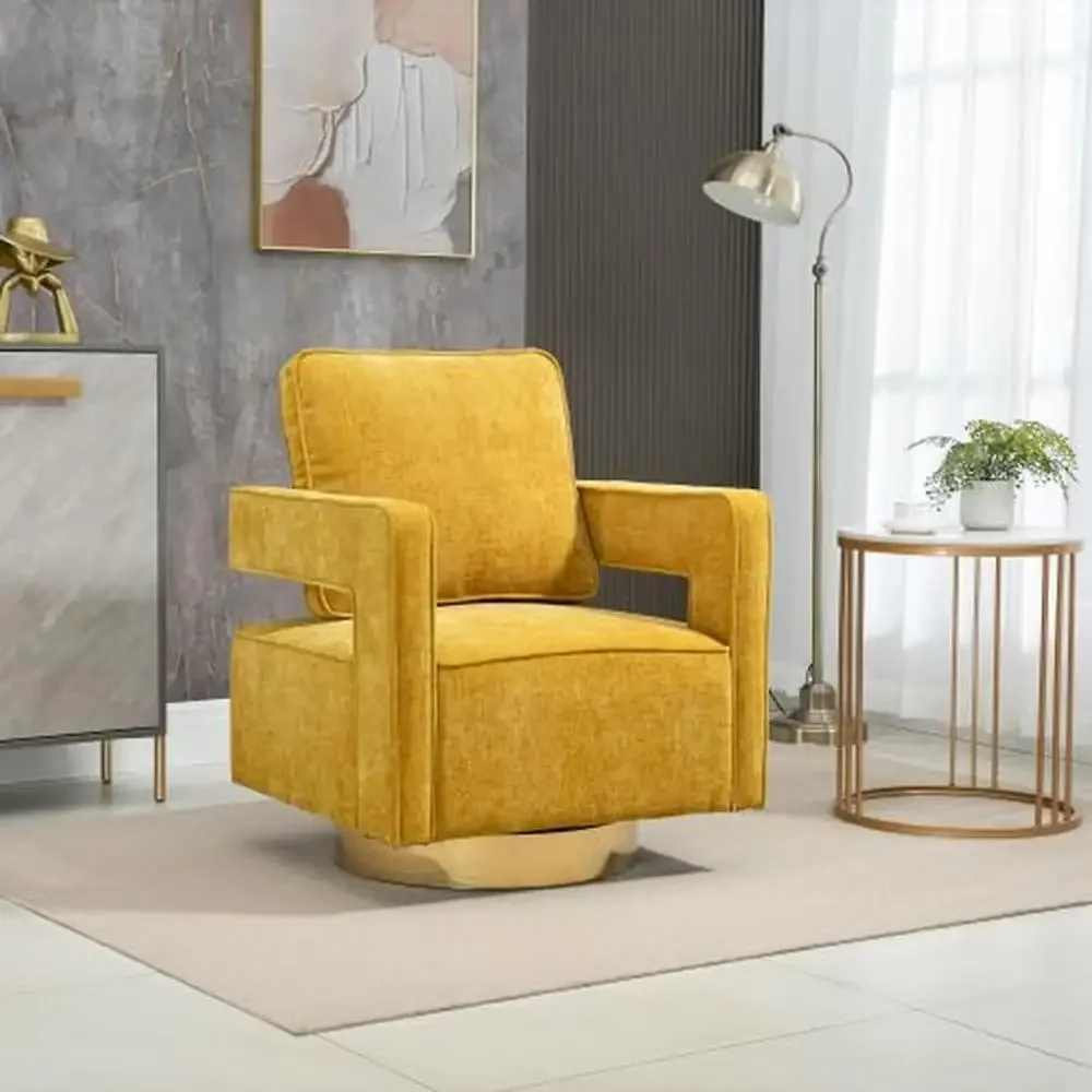 Modern Swivel Accent Chair Chenille Club Armchair w/ Gold Stainless Steel Base Strong & Durable Foam Seat 360° Rotation 30.7