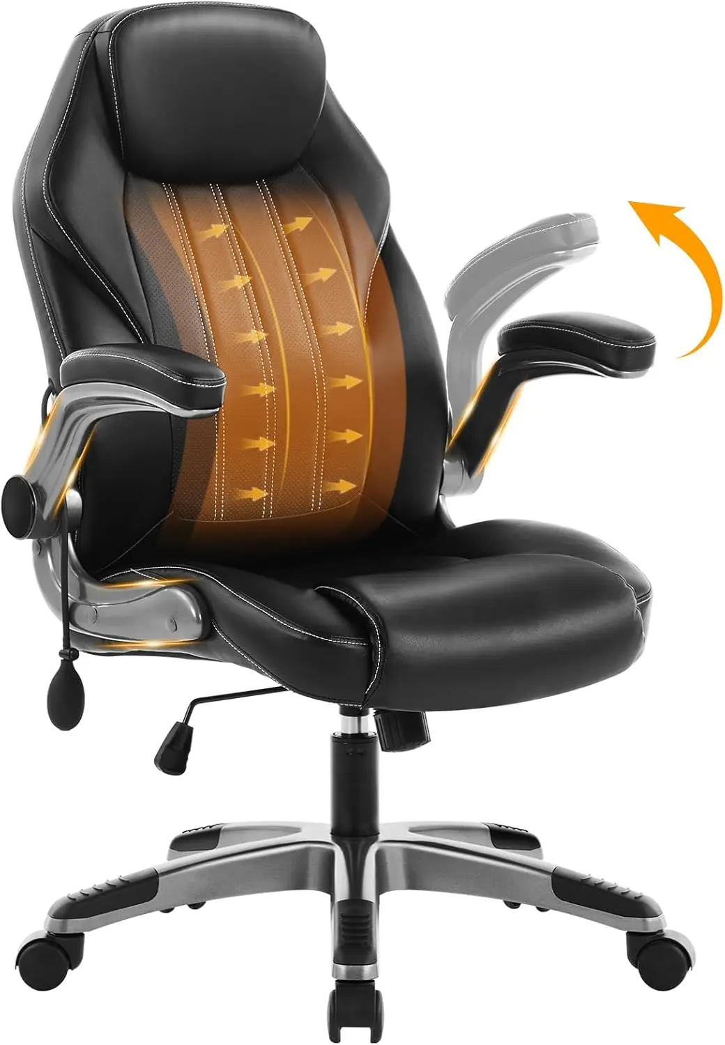 

Ergonomic Office Chair with Adjustable Lumbar Support, PU Leather Executive Chair with Tilt Lock and 360° Swivel Wheels
