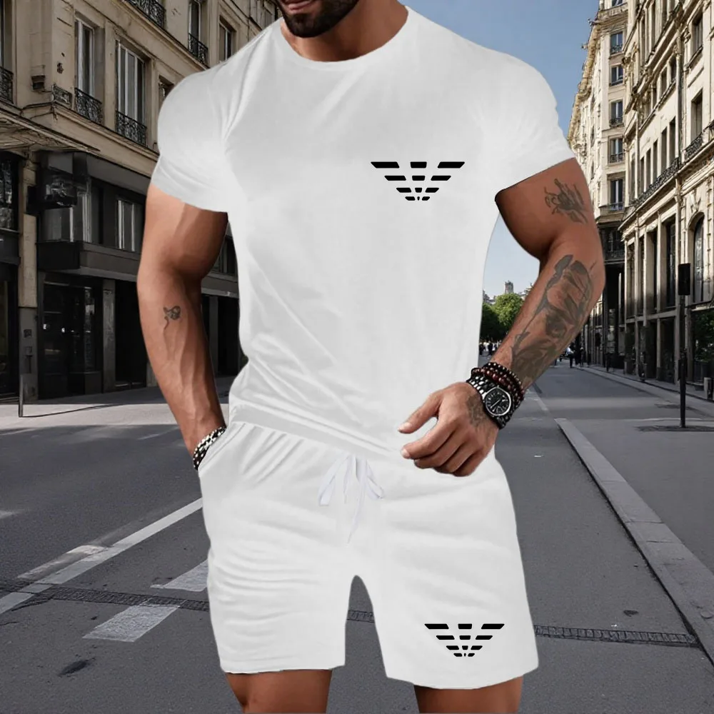 

2025 summer new men's printed short-sleeved T-shirt + shorts suit, casual sportswear, breathable outdoor casual men's T-shirt,