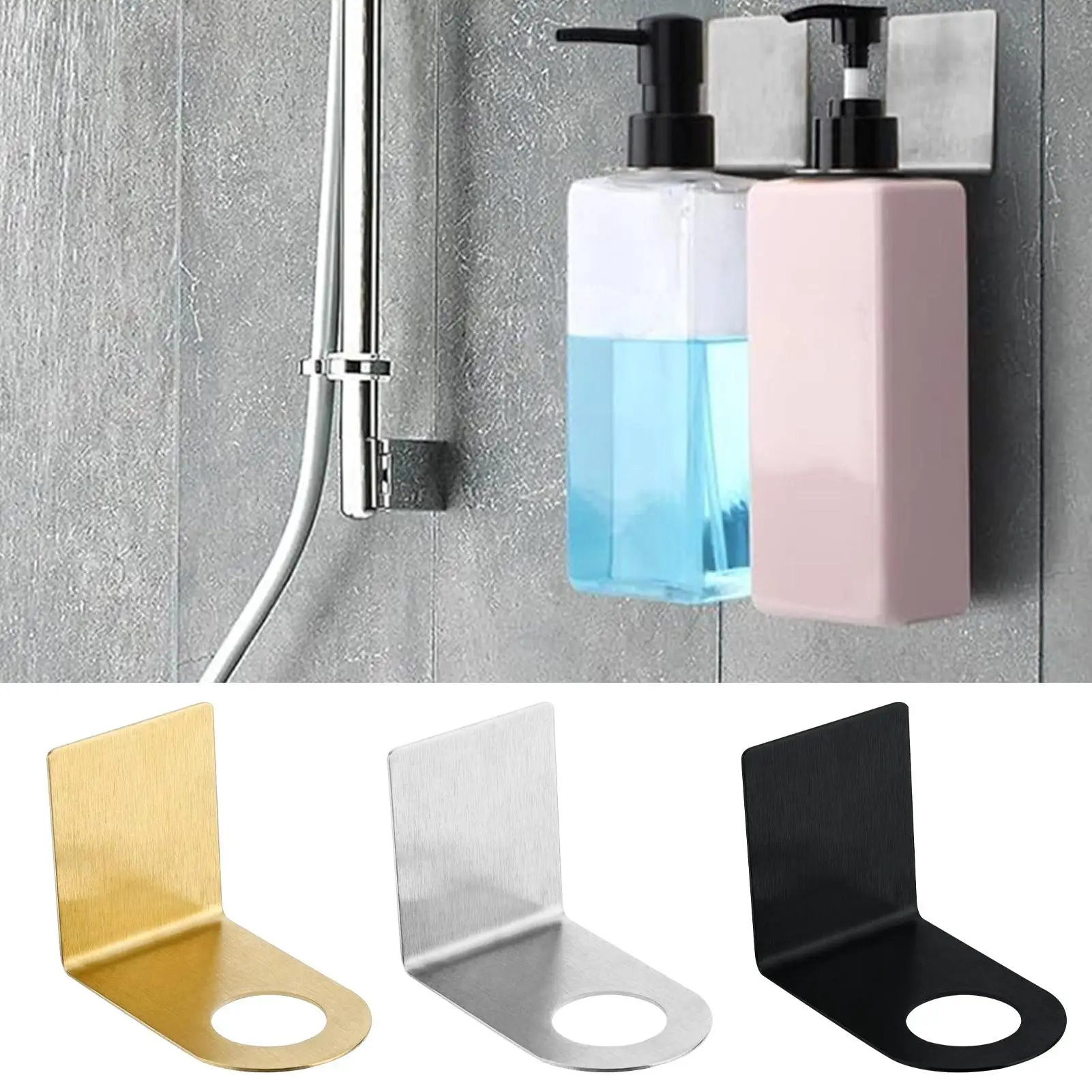 Wall Shampoo Stainless Steel Bathroom Supply Shower Bottle Holder Portable Soap Rack Silver Wall Mount Gel Holder