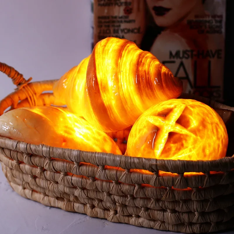 Indoor Night Lights Ornament Bread Shaped LED Night Lamps Simulation Croissant Cross Bread Cake Lamp Decoration for Cake Store