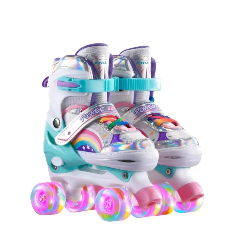 2023 Boys Girls Kids Skates Children Roller Skates Skating Shoes Sliding Adjustable Quad Sneakers 4 Wheels 2 Row Line Outdoor