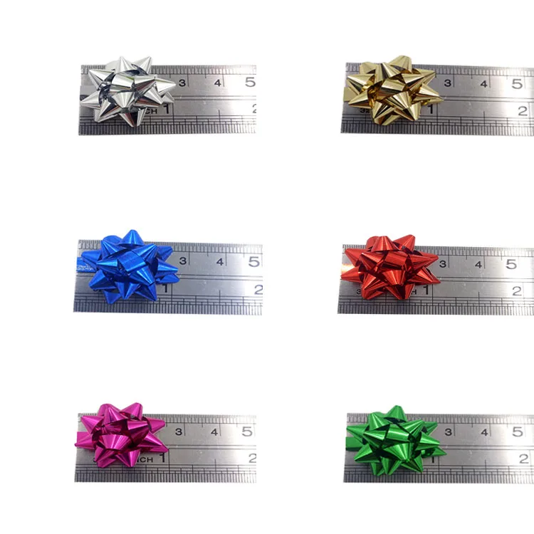 100pcs/2.5cm Mini Colorful 3D Star Flower Decorations DIY Self-adhesive Ribbon Bows Paper Gift Wrapping for Christmas Wedding