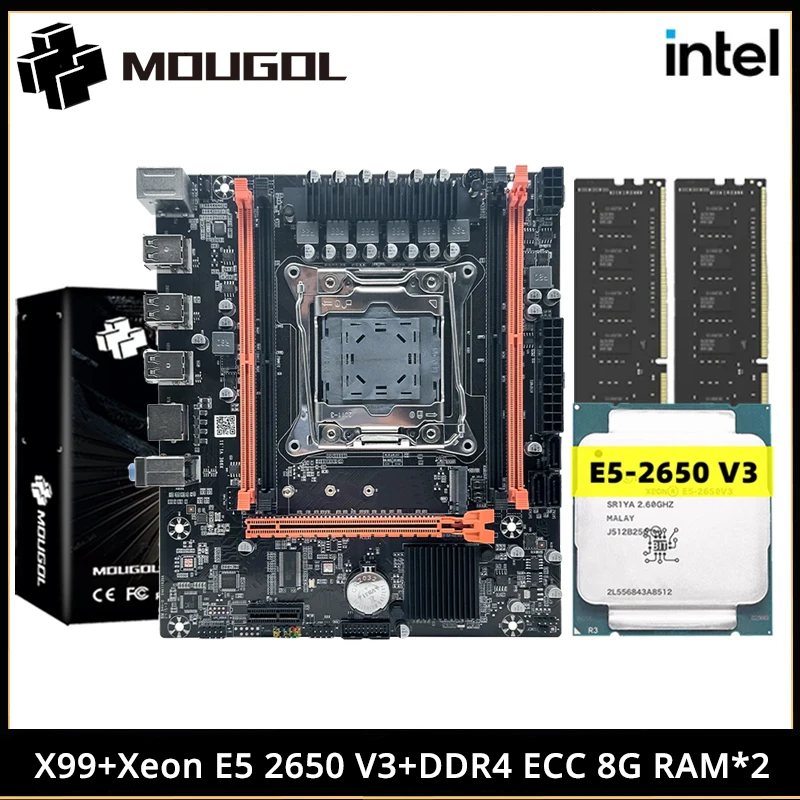 MOUGOL 게임용 컴퓨터용 마더보드 세트, 인텔 제온 E5 2650 V3 CPU 및 듀얼 채널 DDR4 8 Gx2 2133MHz ECC RAM, X99, 신제품
