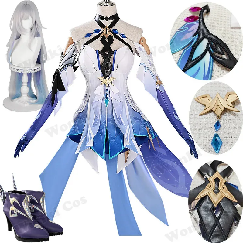 

Костюм для косплея Game Impact Skirk, парик, волосы Tartaglia Master Skirk, обувь для косплея для женщин, платье для ролевых игр, наряды