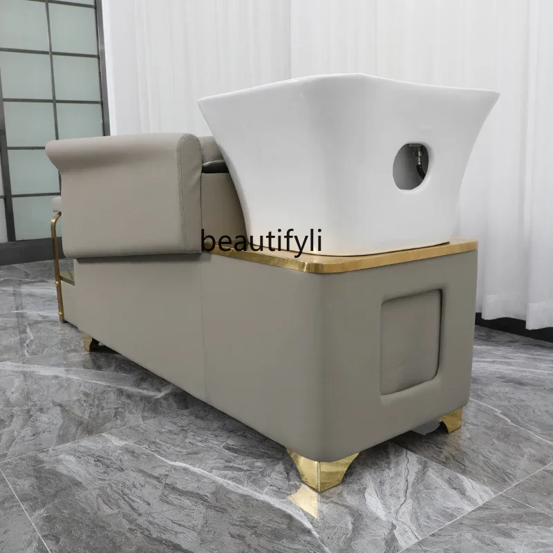 09Barber Shop Shampoo Chair Salon Bed Hair Salon for Hair Salon Ceramic Basin Lying Half Flushing Bed