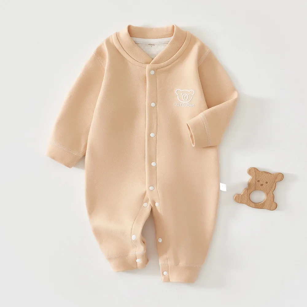 AYNIGIELL Newborn Romper Solid Color Autumn and Winter Warm Baby Outfit Soft Cotton Infant Jumpsuit 0-18M Unisex