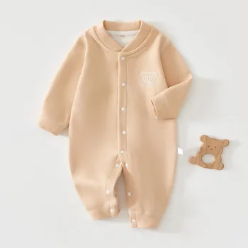 AYNIGIELL Newborn Romper Solid Color Autumn and Winter Warm Baby Outfit Soft Cotton…