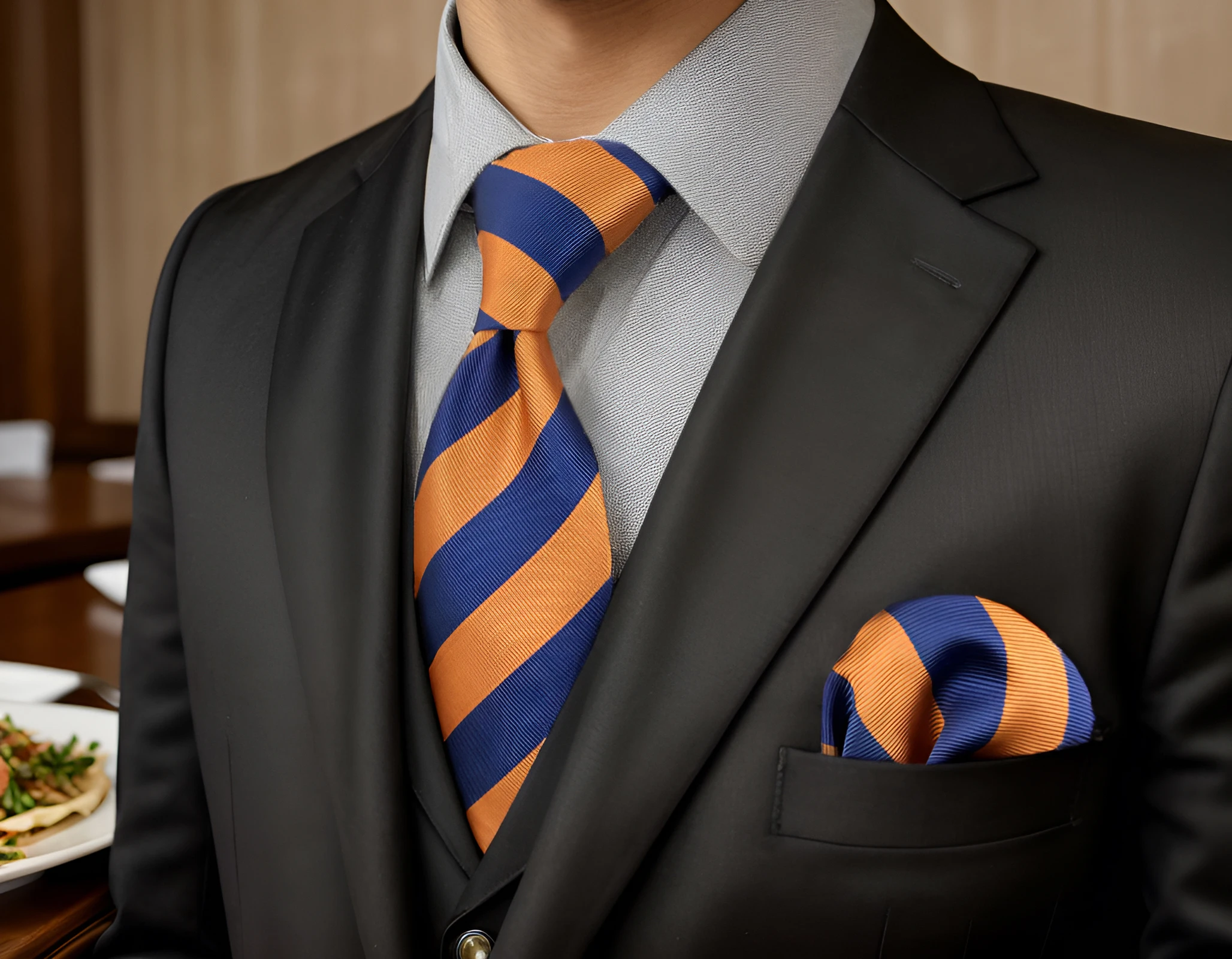 Navy Blue Orange Striped Mens Necktie Set Wedding Dress Brand New Classic Hanky Extra long size