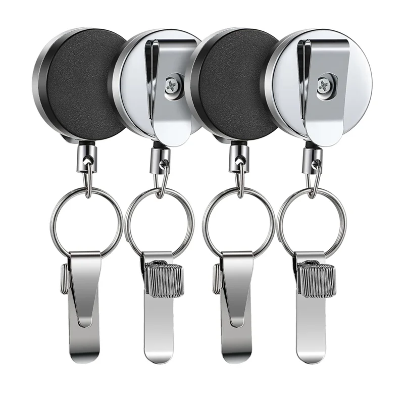 4 قطع قابلة للسحب، حامل قلم رصاص فضي وأسود من الفولاذ المقاوم للصدأ، حبل قلم عالمي قابل للسحب مع مشبك حزام