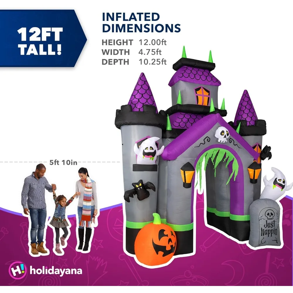 Halloween Inflatables Large 12 ft Haunted House Castle Archway - Inflatable Outdoor Halloween Decorations Blow Up Freight free