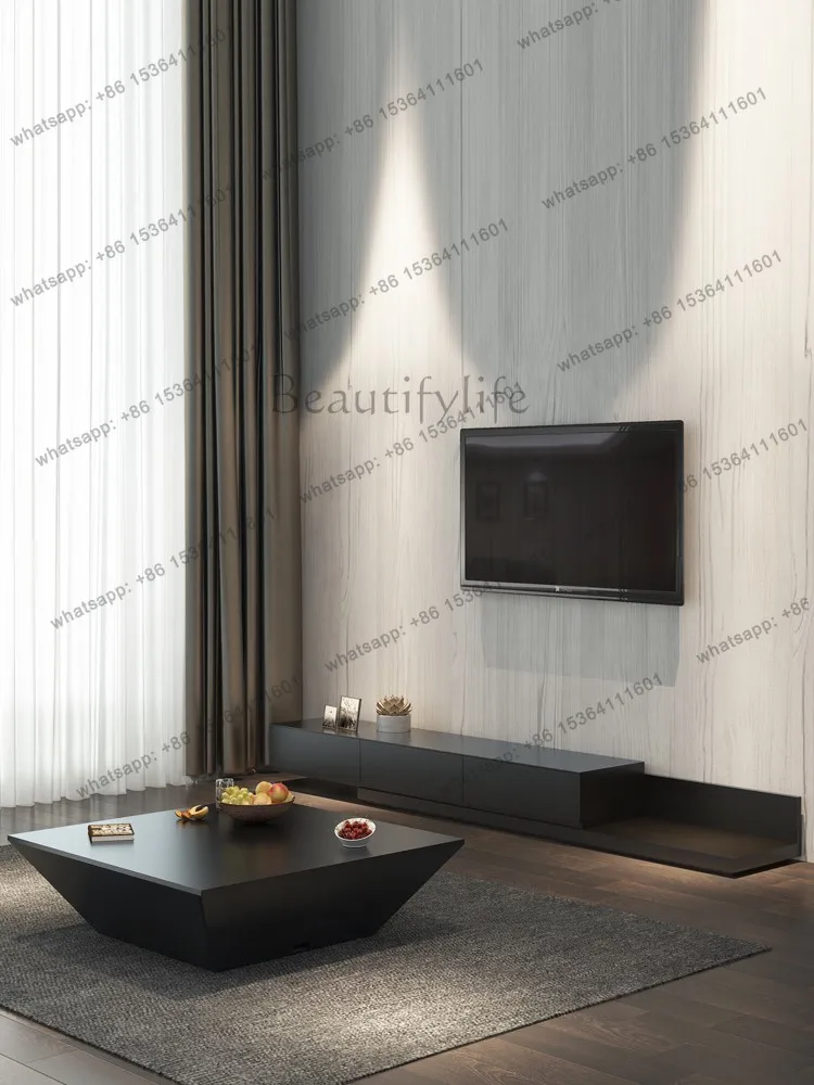 black beveled coffee table TV cabinet combination Nordic simple style square tea table