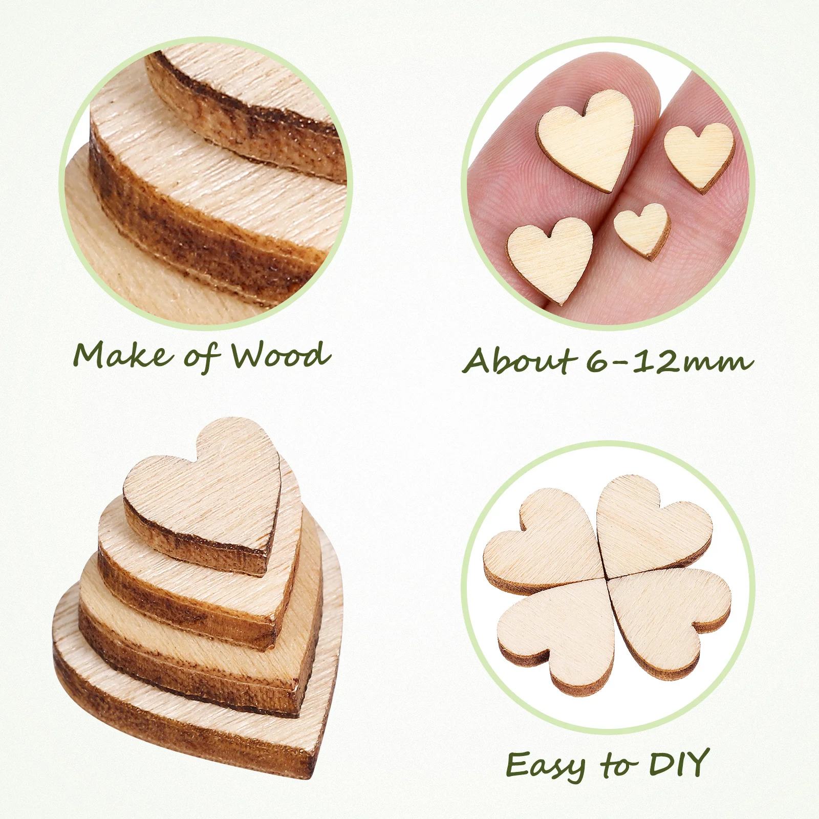 

250Pcs Heart Wooden Slices Smooth Flat Surface Mixed Size 6-12mm DIY Embellishments Craft Pieces Handmade Wooden Slice