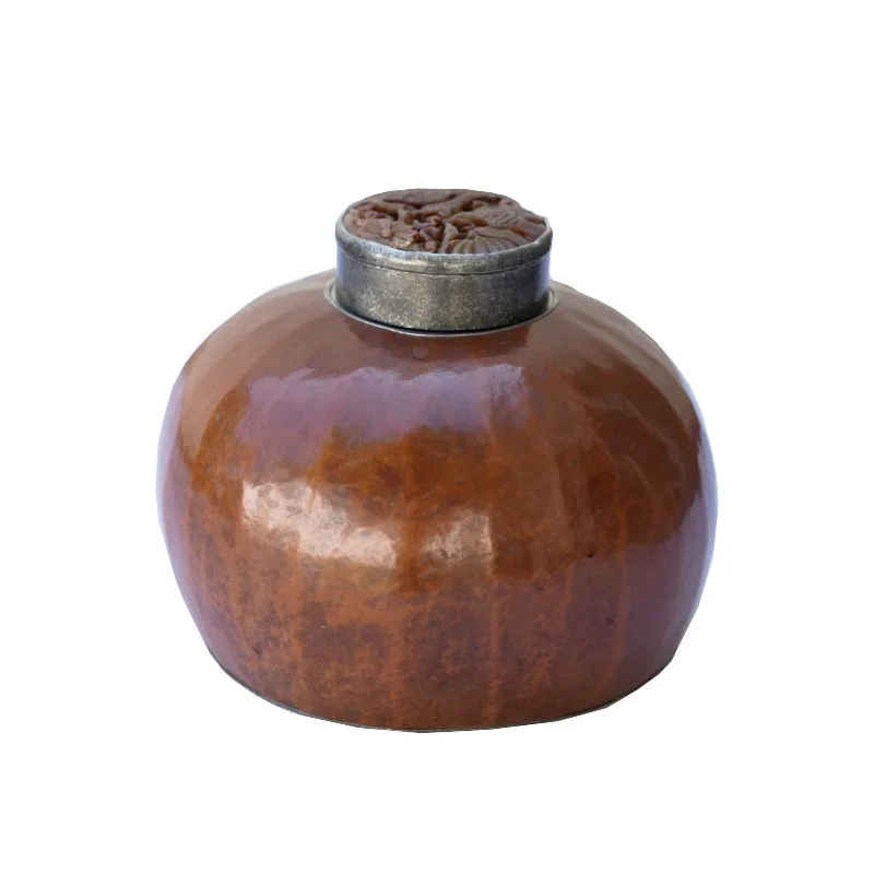 

Old gourd pure tin tea can, portable handmade tea warehouse