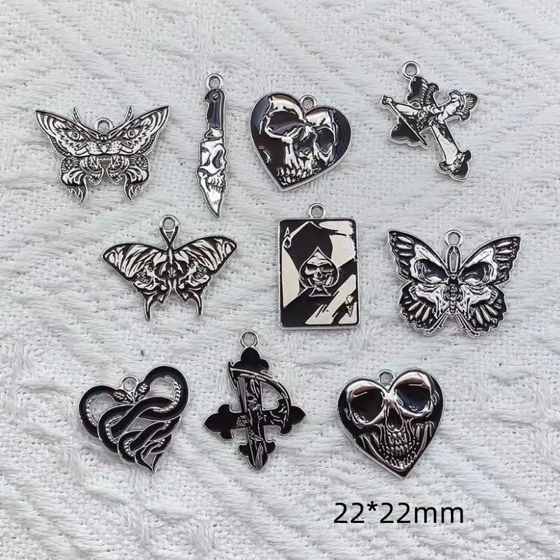 10pcs Halloween Charm Jewelry Accessories Enamel Necklace Earring Pendant Diy Making Craft Supplies Alloy Metal White Plated